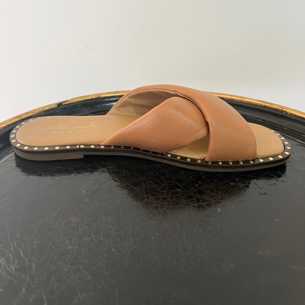 Mila Paoli leather crossed strap slides, 9, made in Italy, EUC - Picture 3 of 10